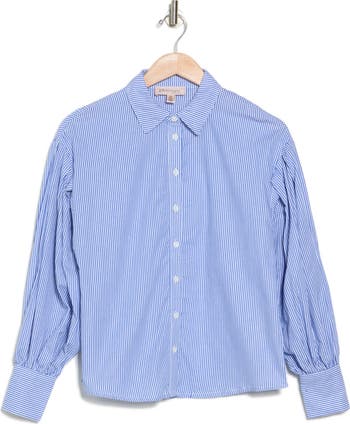 Long Puff Sleeve Collared Button Down Shirt