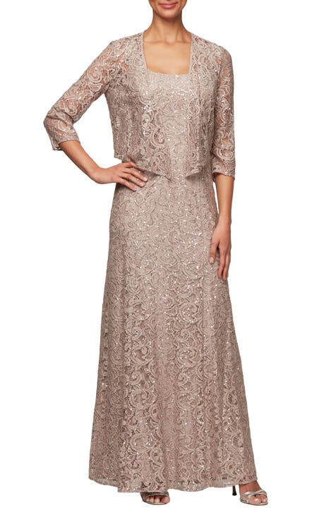 Sequin Lace Jacket Formal Gown