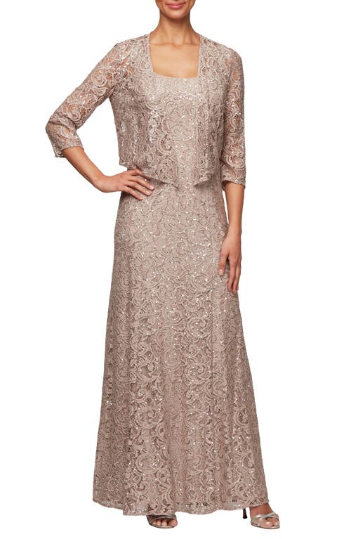 Alex Evenings Sequin Lace Jacket Formal Gown in Buff Smart Closet