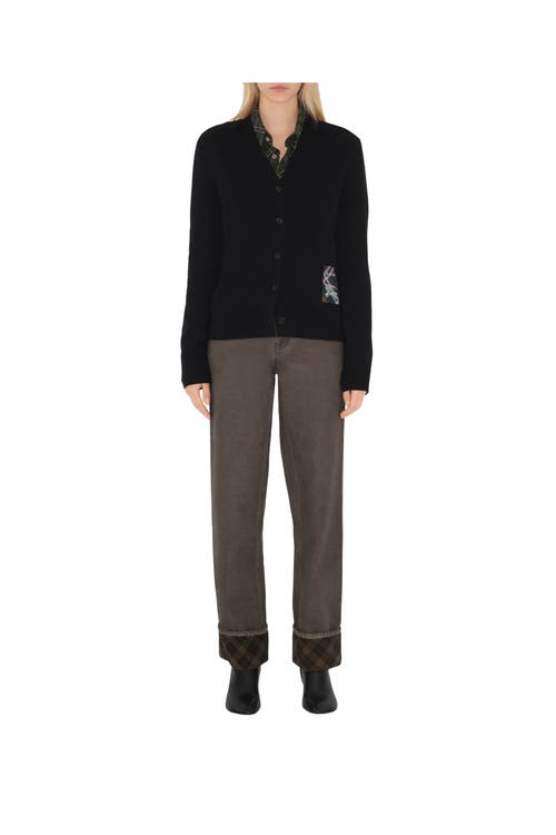 Burberry Check Label Wool Cardigan In Black
