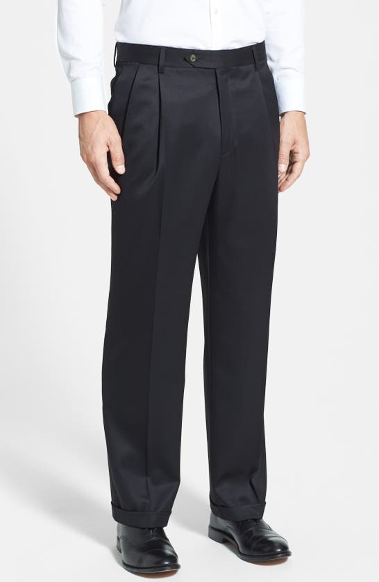 BERLE BERLE PLEATED CLASSIC FIT WOOL GABARDINE DRESS PANTS