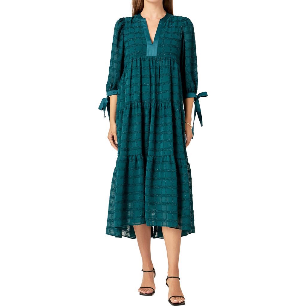 English Factory Textured Chiffon Dress In Emerald