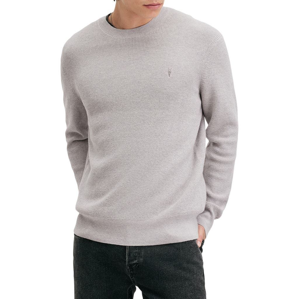 Allsaints Mode Merino Crew Neck Ramskull Sweater In Cool Grey