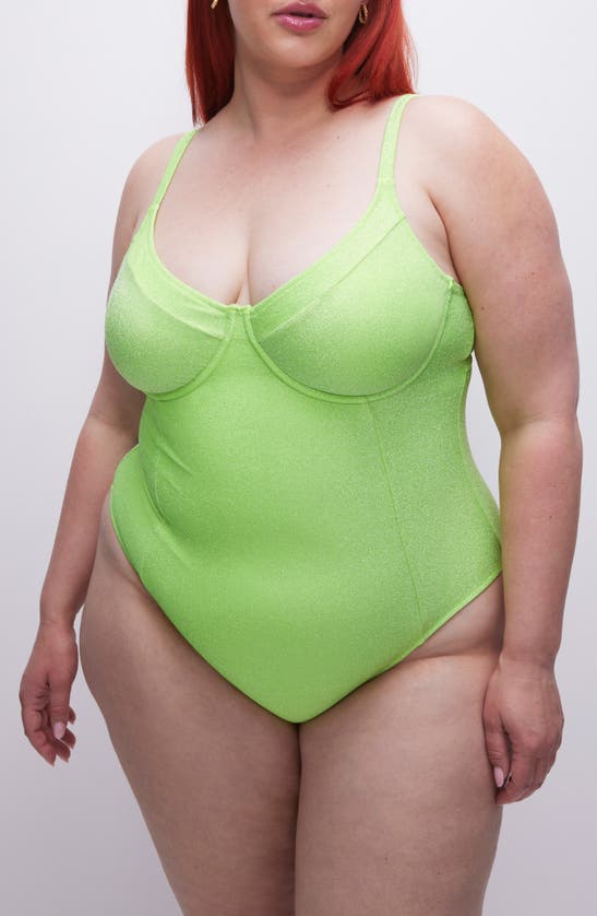 Shop Good American Sparkle Show Off Underwire One-piece Swimsuit In Electric Lime002