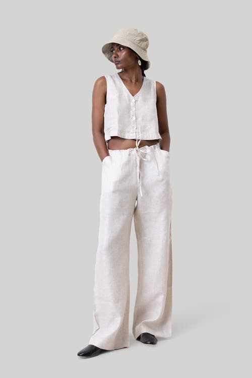Reistor Cropped Vest Shirt In Linen Check White