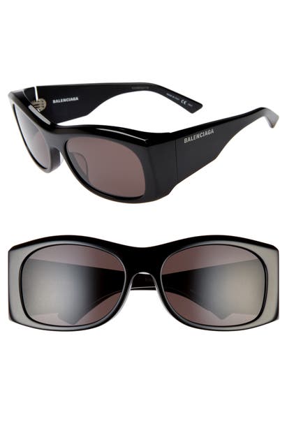 Click to view more detailed imagery on our partner's website Balenciaga 59Mm Rectangular Sunglasses - Shiny Black/ Grey