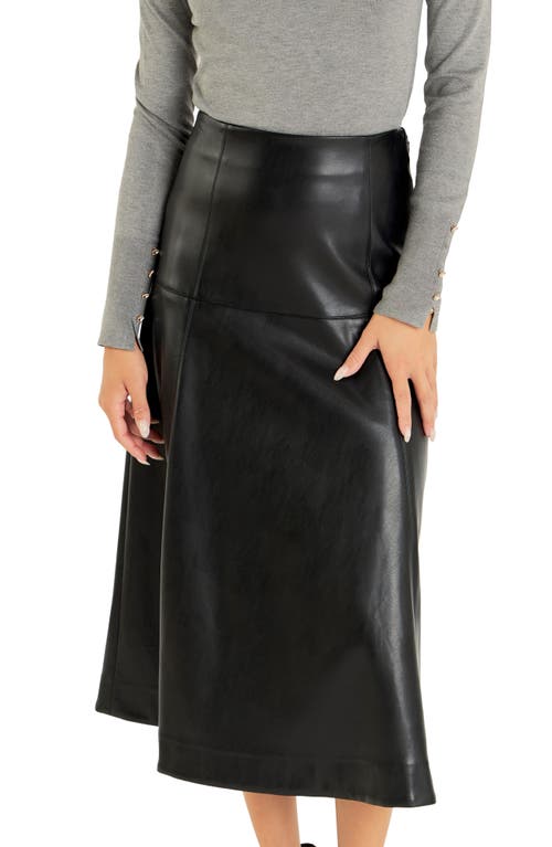 Shop English Factory High Waist Faux Leather Midi Skirt In Black