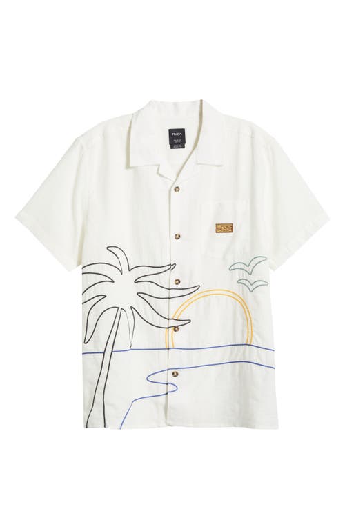 Shop Rvca Crescent Bay Embroidered Linen Blend Camp Shirt In Natural