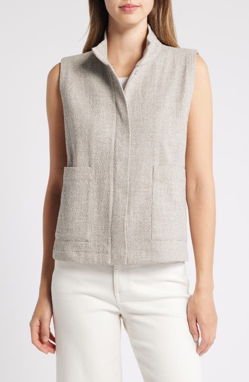 Shop Eileen Fisher Stand Collar Stretch Organic Cotton Vest In Dove