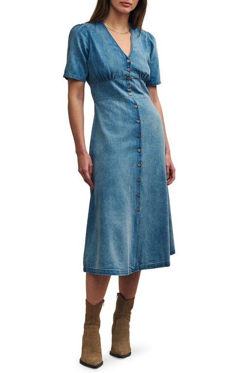 Alexa Organic Cotton Denim Midi Dress in Blue