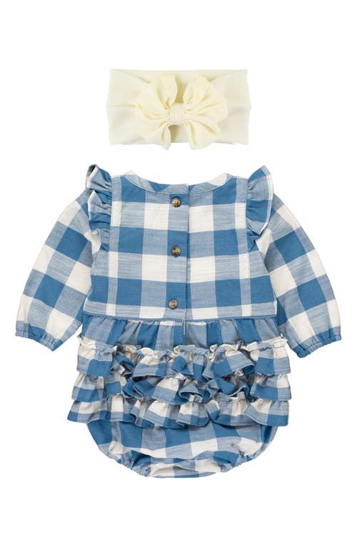 Shop Rufflebutts Plaid Ruffle Romper & Headband Set In Countryside Plaid