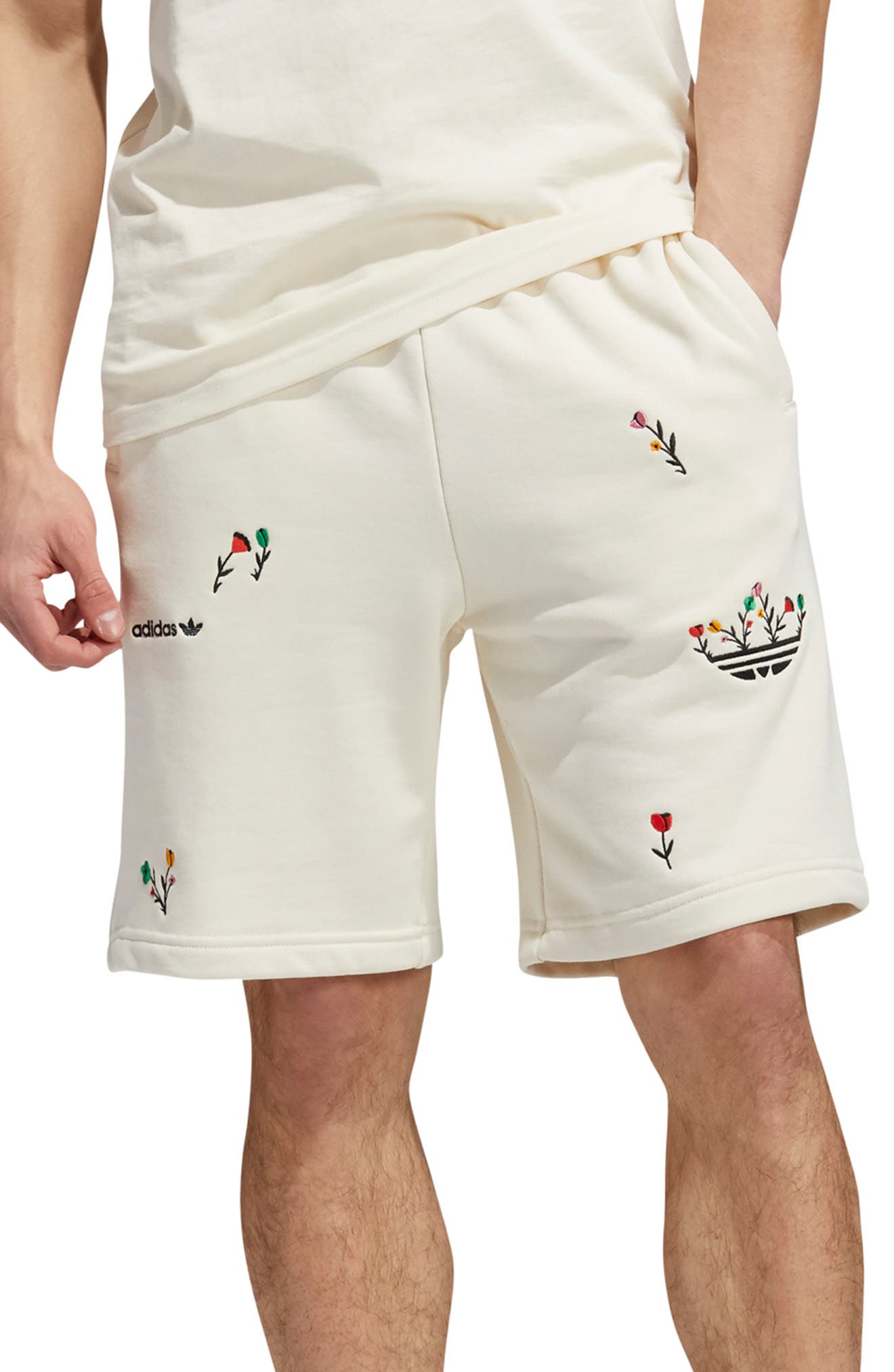 adidas allover print floral organic cotton shorts