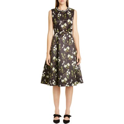 Erdem Daffodil Print Mikado A-Line Dress, US / 6 UK - Black