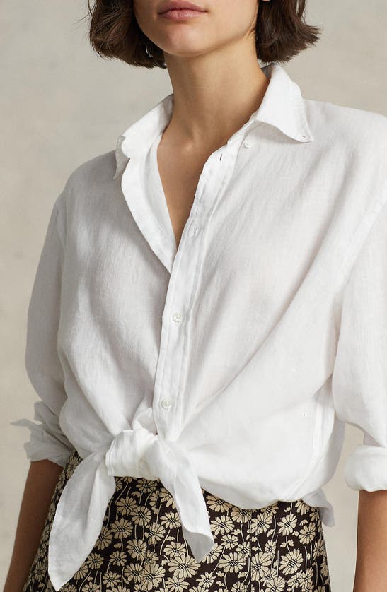 Shop Polo Ralph Lauren Oversize Linen Button-down Shirt In White