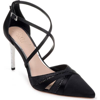 Jewel Badgley Mischka Embellished Cross Strap Sandal, Black