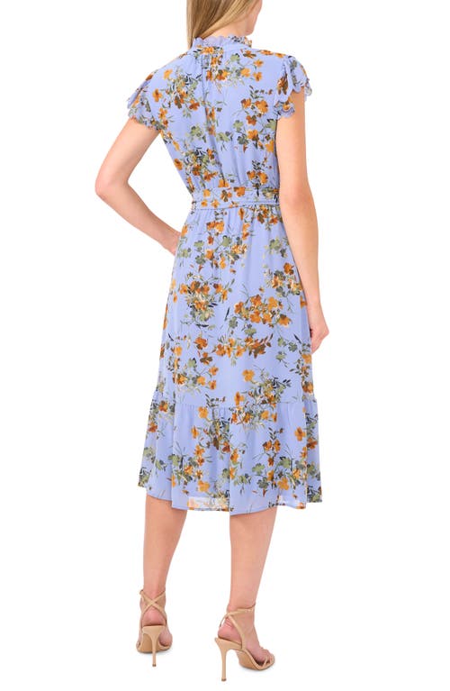 Shop Cece Floral Scallop Trim Chiffon Midi Dress In Blue Blossom