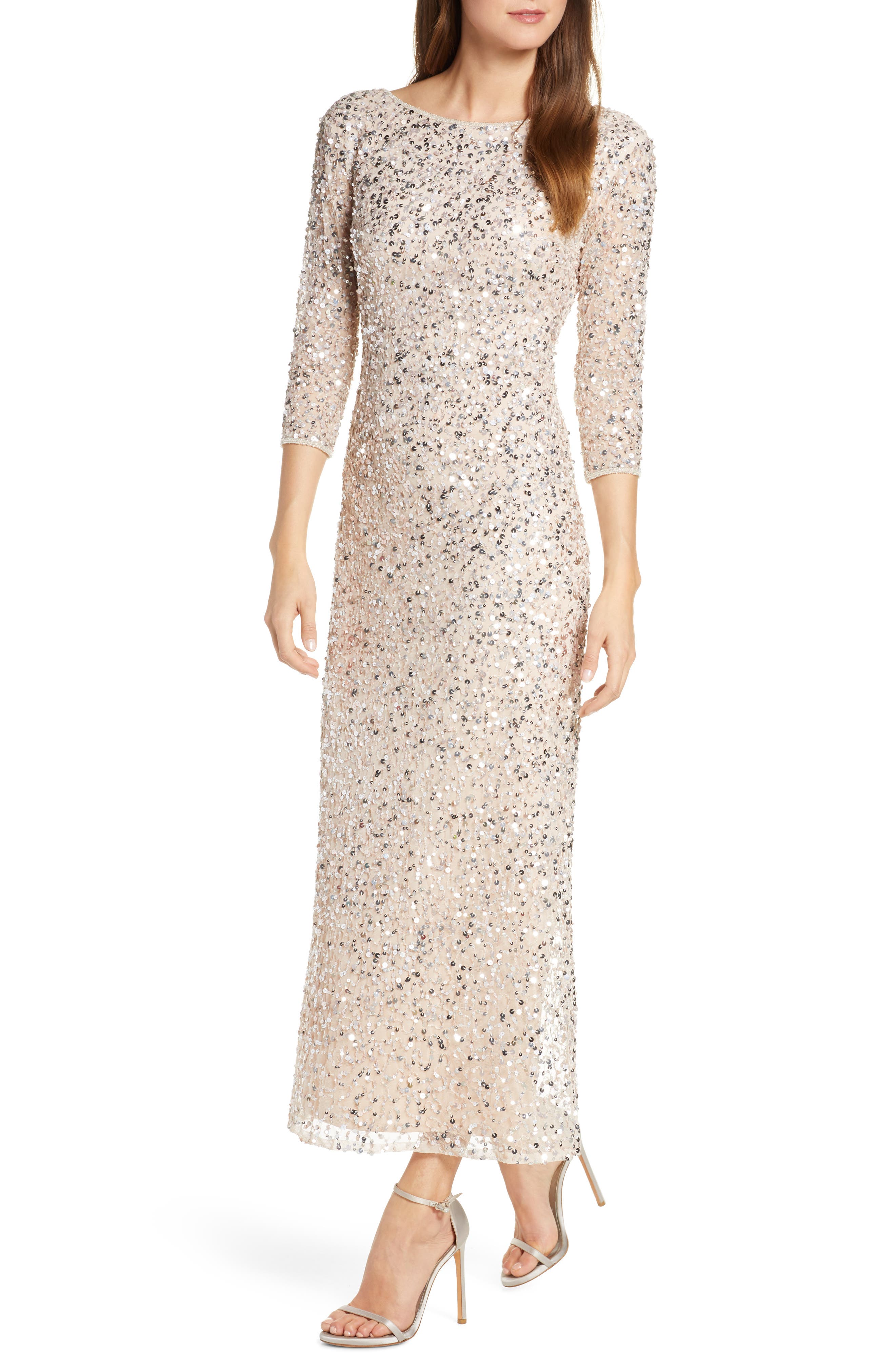 Petite Pisarro Nights Sequin Mesh Gown, Pink