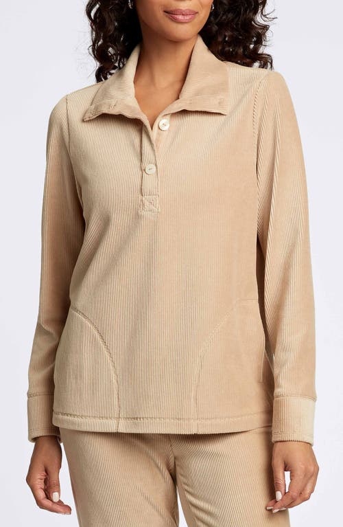 Foxcroft Sammy Corduroy Polo Sweater in Khaki 