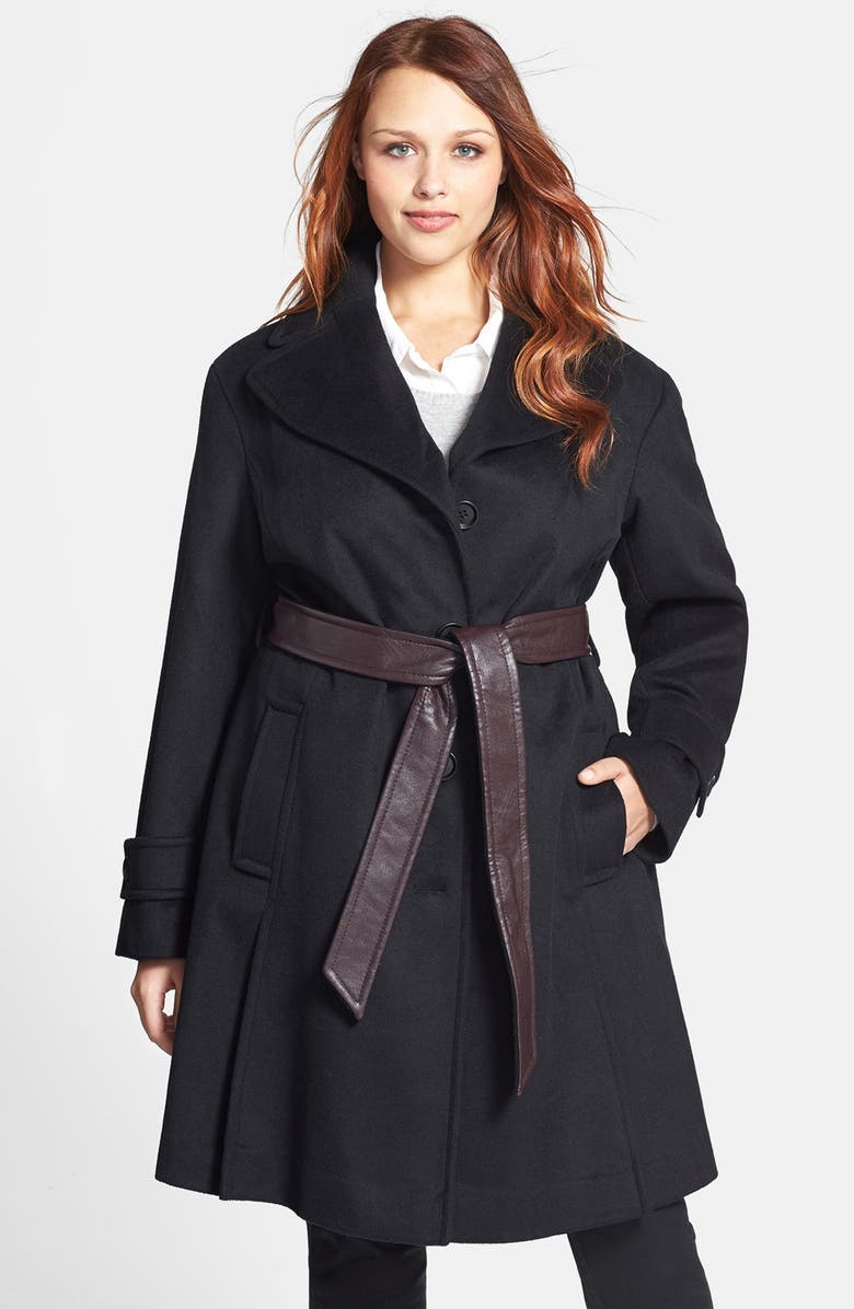 DKNY Wool Blend Trench Coat with Faux Leather Belt (Plus Size) | Nordstrom