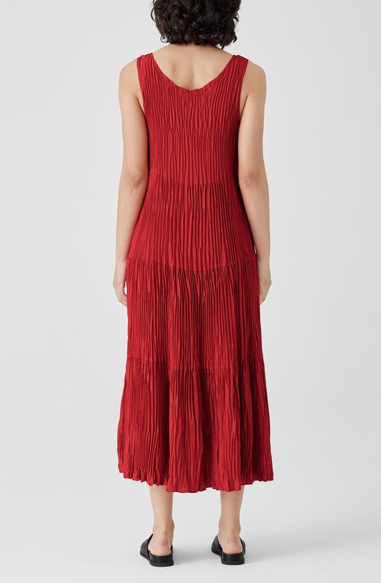 Shop Eileen Fisher Tiered Pleated Silk Midi Dress In Flame