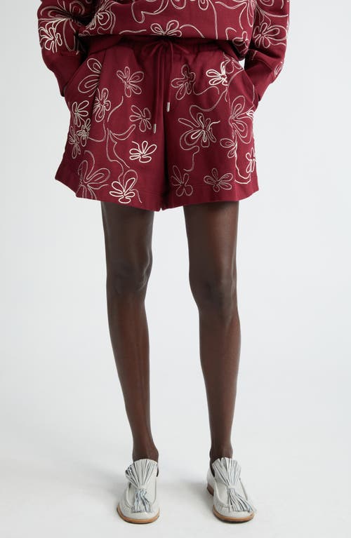 Hadio Embroidered Sweat Shorts in Burgundy
