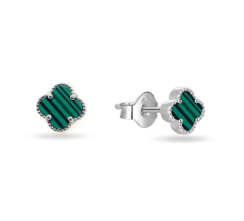 Donatello Gian Sterling Silver Green Clover Studs In Silver