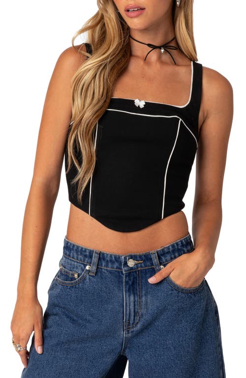 EDIKTED Sailor Piped Corset Tank Black at Nordstrom,