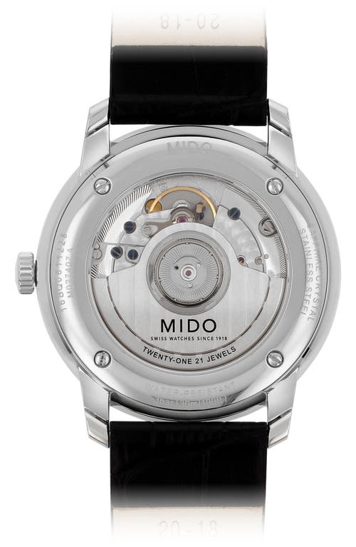 Mido Baroncelli Heritage Automatic Leather Strap Watch, 39mm In Black/white/silver