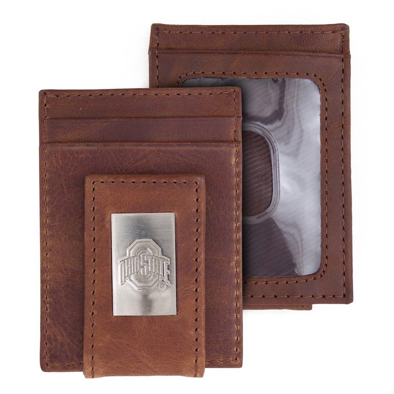Eagles Wings Brown Ohio State Buckeyes Leather Front Pocket Wallet