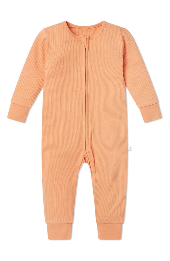 Mori Clever Zip Fitted One-piece Pajamas In Ribbed Orange