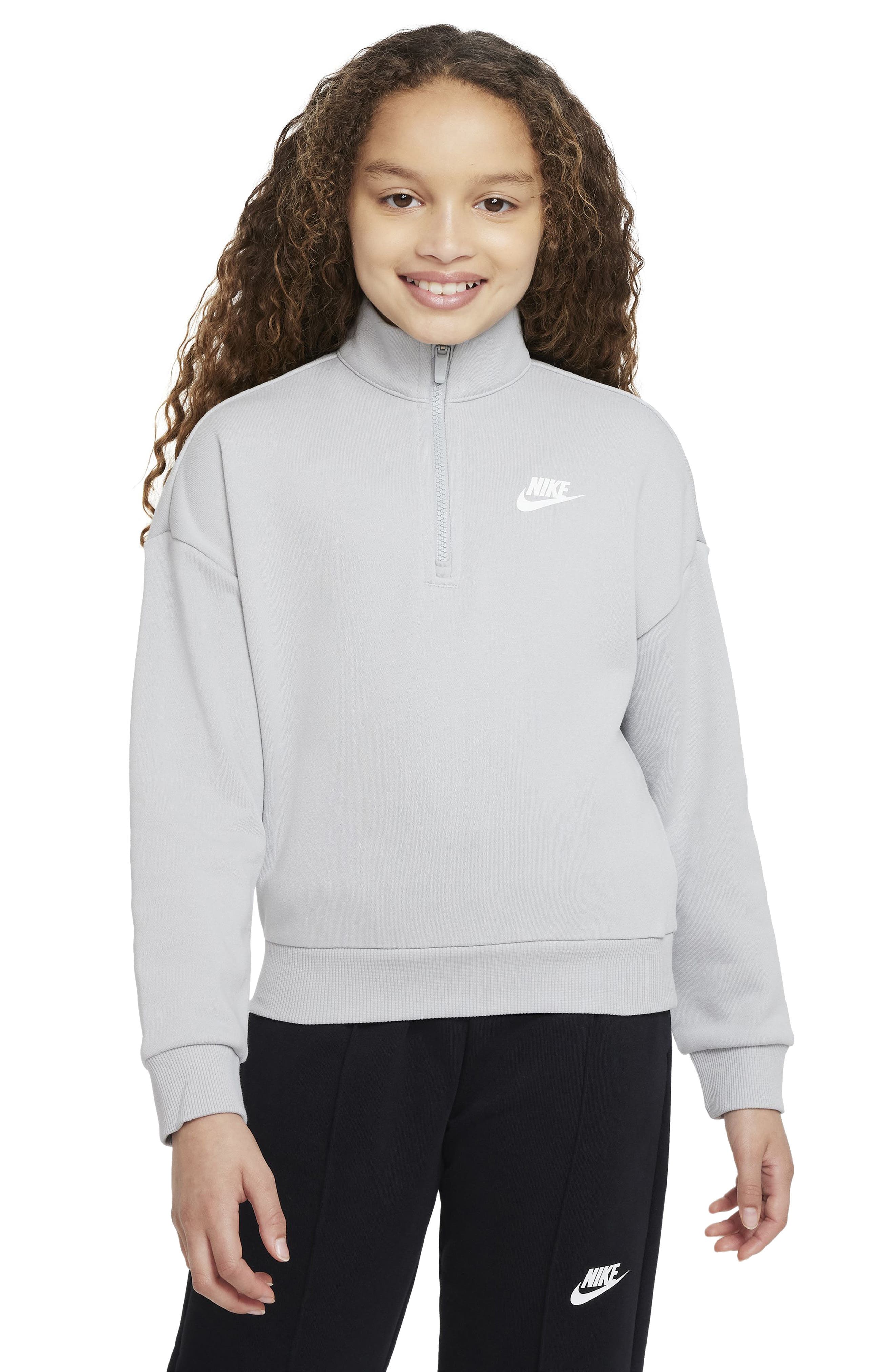 Nike Big Girls' Sportswear Club Fleece 1/2 Zip Top, Grey, Size: XL