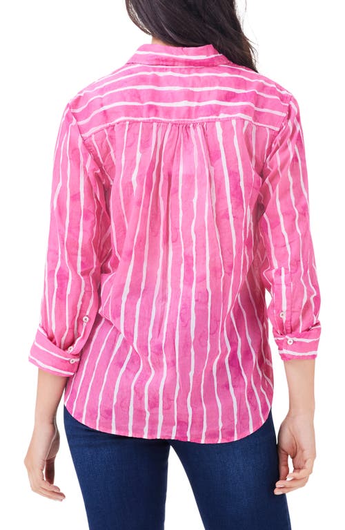 Shop Nic + Zoe Nic+zoe Watercolor Stripe Girlfriend Cotton Button-up Shirt In Pink Multi