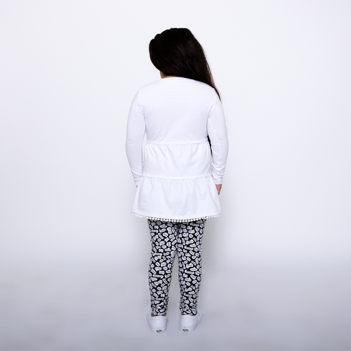 Mixed Up Clothing Girls Tiered Tunic And Legging Set In White/black/hello