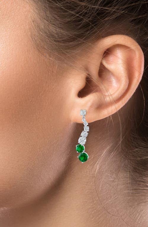 Shop Cz By Kenneth Jay Lane Graduated Round Cz Drop Earrings In Emerald/silver