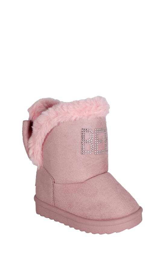 Bebe Kids' Logo Rhinestone Faux Fur Lined Boot In Blush