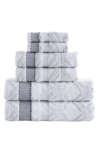 Shop Brooks Brothers 6-piece Large Square Cotton Towel Set In Silver