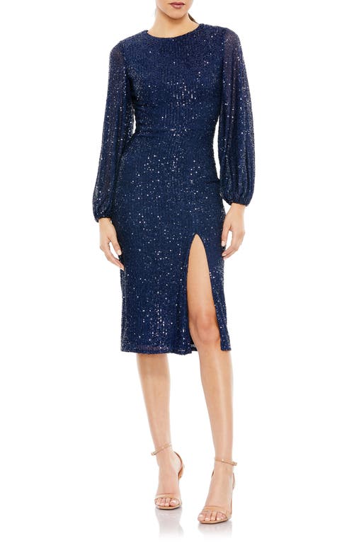 Ieena for Mac Duggal Sequin Long Sleeve Cocktail Dress Midnight at Nordstrom,