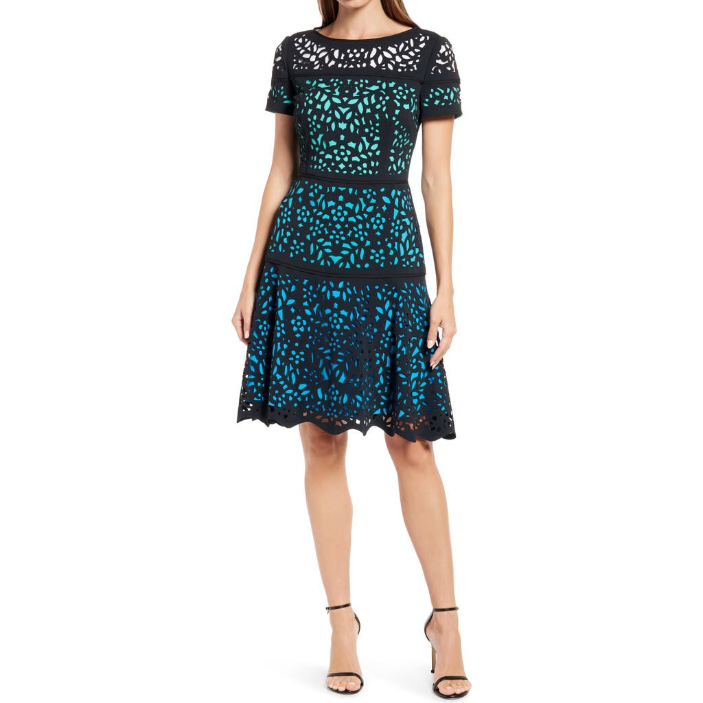 Shani Ombré Lace Fit & Flare Dress In Blue
