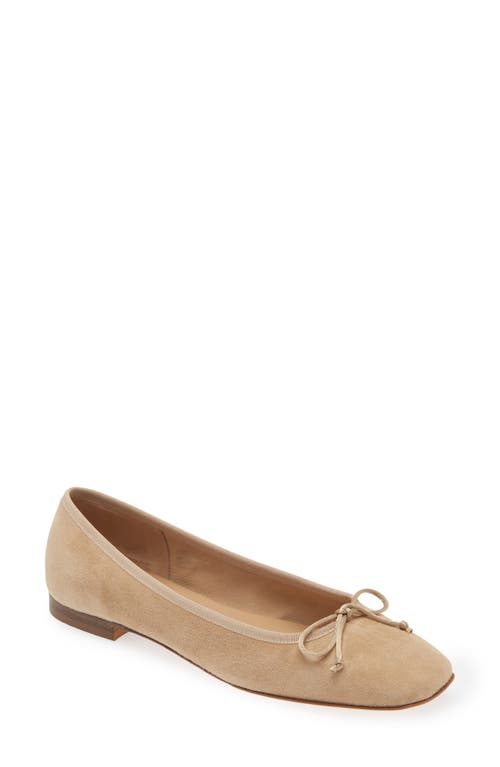 Square Toe Ballet Flat in Camel Suede