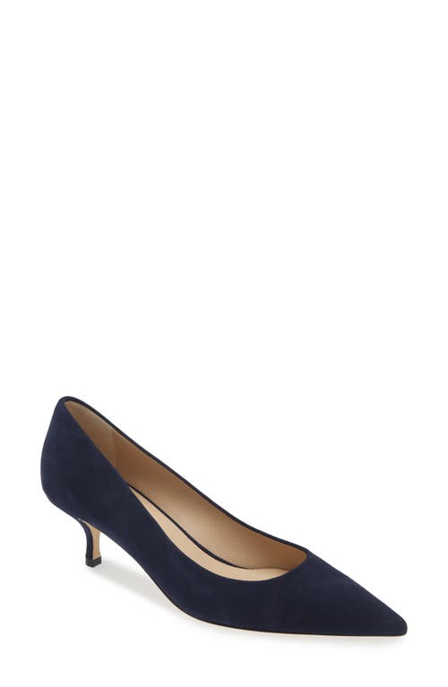 Shop Stuart Weitzman Power Pointed Toe Kitten Heel Pump In Nice Blue