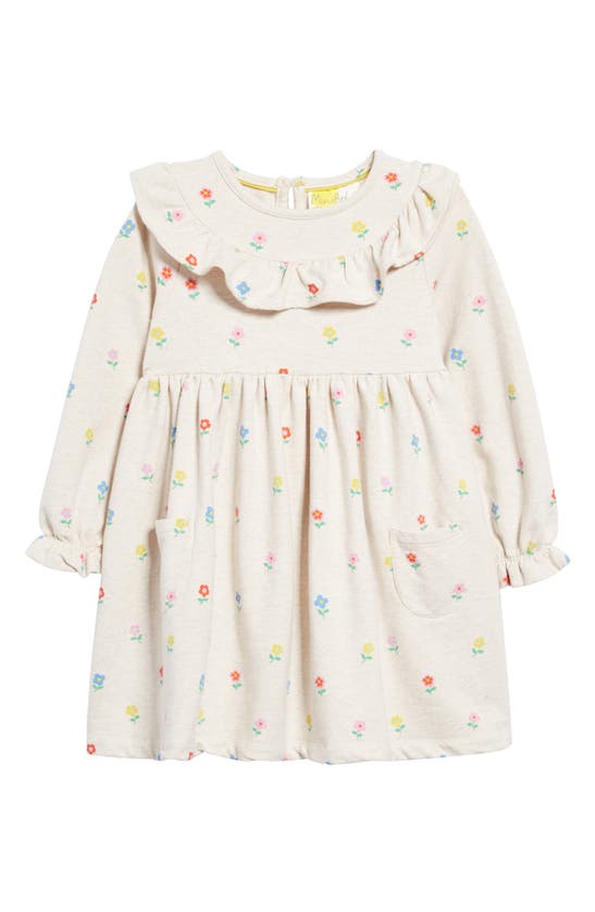 Mini Boden Kids' Floral Ruffle Jersey Dress In Oatmeal Marl Little Flowers