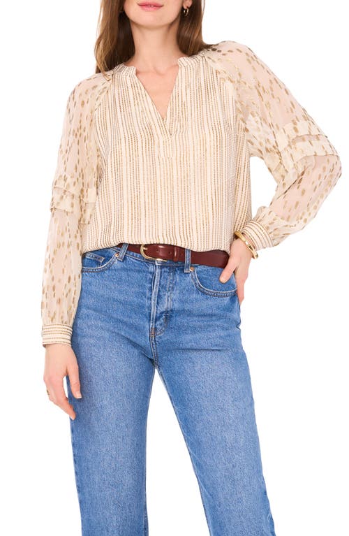 Shop Vince Camuto Mixed Metallic Jacquard Top In Soft Cream