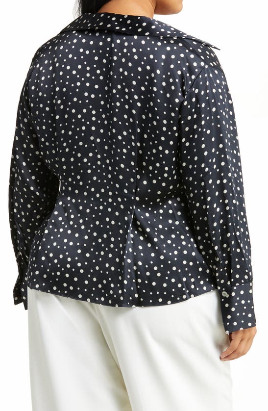 Vince Dot Print Silk Blouse In Deep Marine