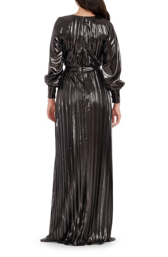 DRESS THE POPULATION DRESS THE POPULATION CALISTA METALLIC JACQUARD STRIPE LONG SLEEVE GOWN