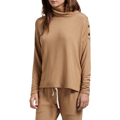 Michael Stars Lacy Madison Brushed Jersey Button Detail Long Sleeve Top, Brown