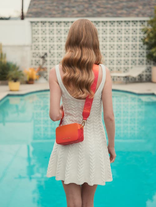 Mac Duggal Ombre Leather Crossbody Camera Bag In Sunset Ombre