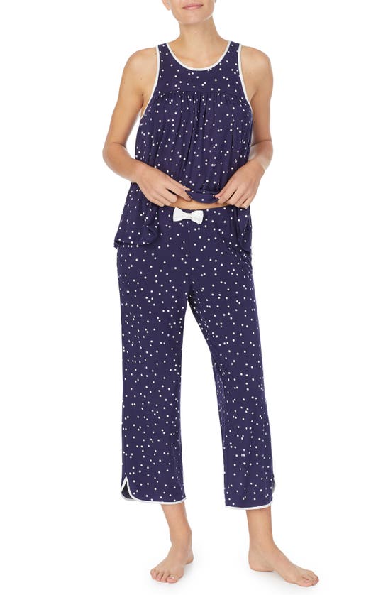 Kate Spade Evergreen Polka Dot 2-piece Tank & Capris Pajama Set In Blue Print