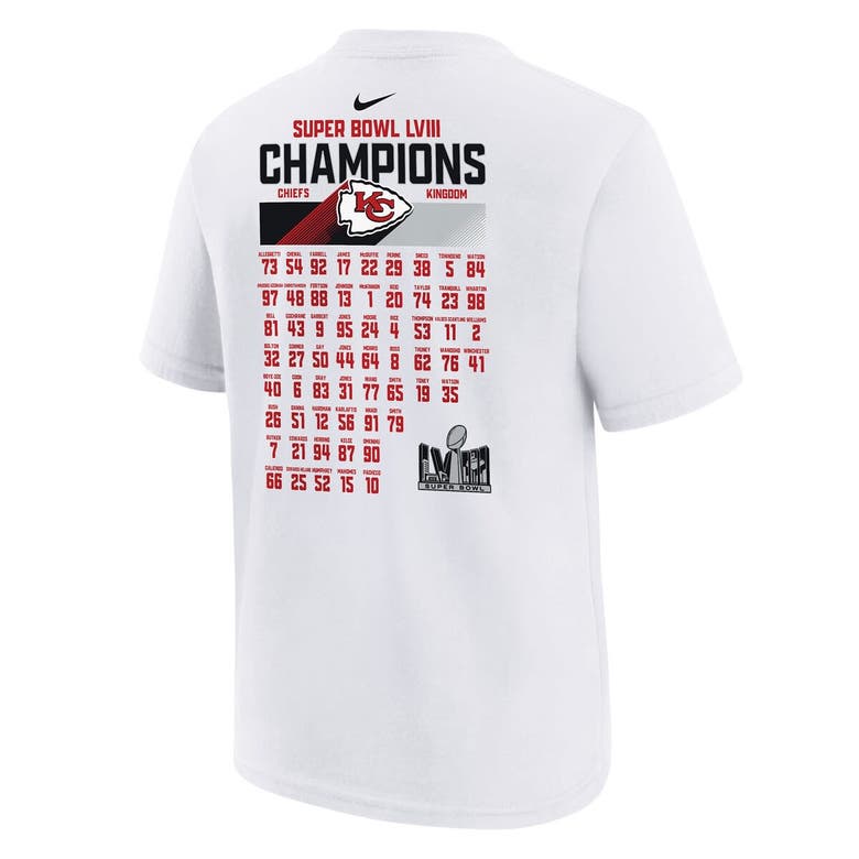 Shop Nike Youth   White Kansas City Chiefs Super Bowl Lviii Champions Roster T-shirt