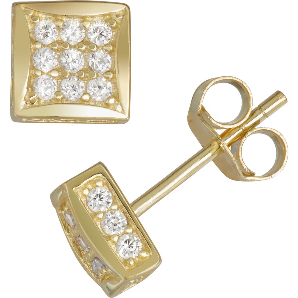 Fzn 14k Gold Plated Silver Pavé Cz Square Stud Earrings In Yellow