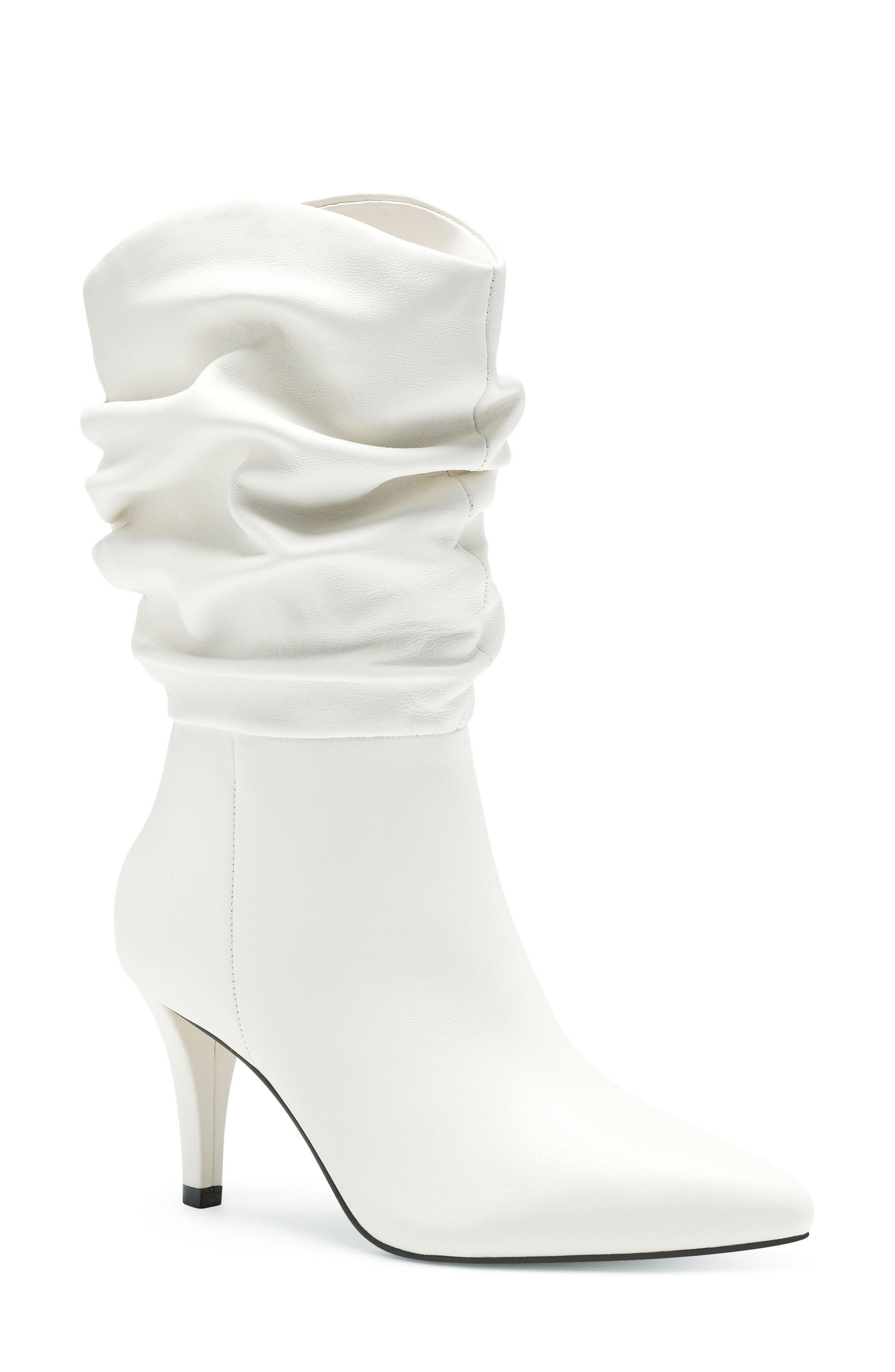 mid calf white booties